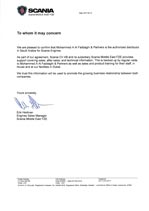 Conformation letter from Scania